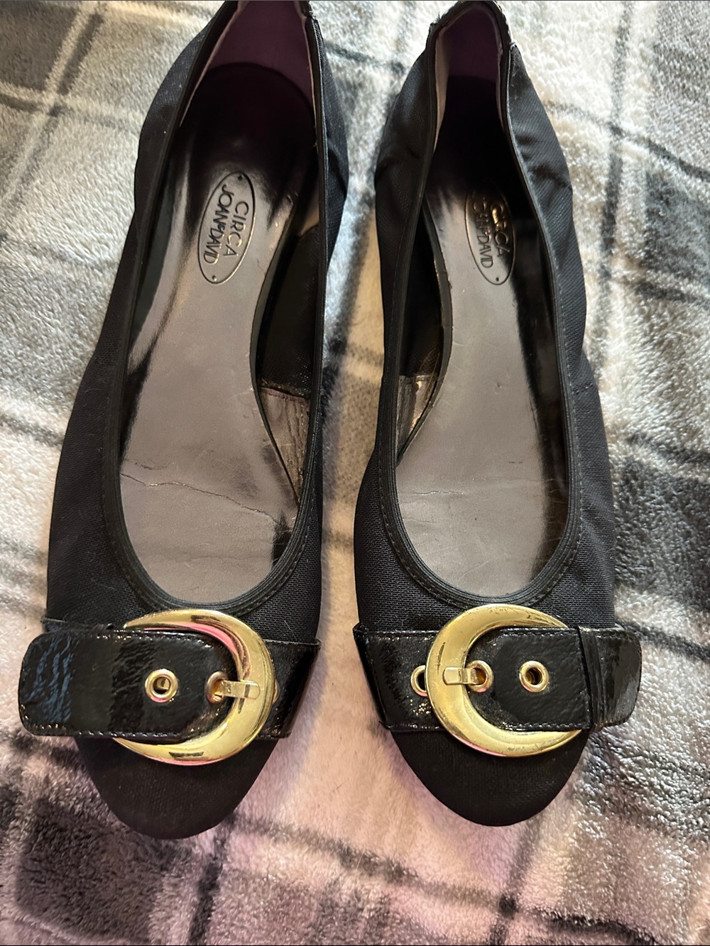 Joan & David Black Flats with Gold Buckle Detail worn a few times no flaws